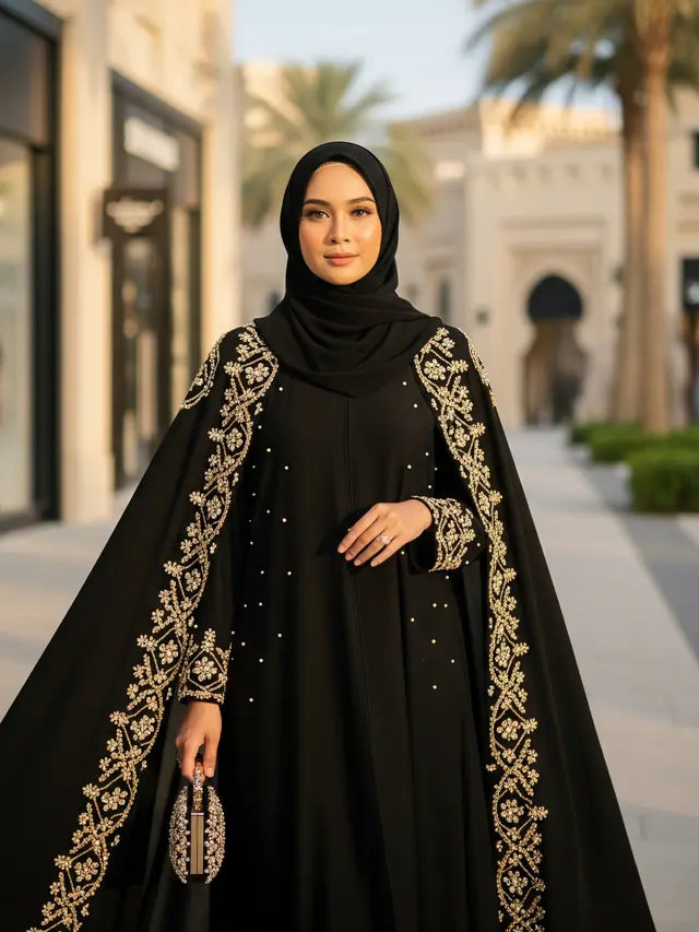Gamis Abaya Dubai dengan Detail Premium (Image by Gemini AI)