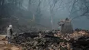 Sebuah kuil kuno, Gounsa, di Uiseong, Korea Selatan, hancur total akibat kebakaran hutan yang terus berkobar di wilayah tersebut. (YASUYOSHI CHIBA/AFP)