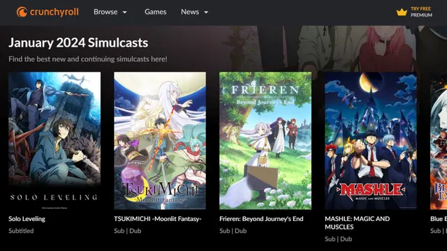 Tampilan situs Crunchyroll (crunchyroll.com)