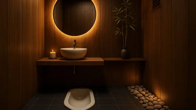 Desain Kamar Mandi 1,5 x 1,5 Meter Kloset Jongkok Gaya Jepang Minimalis/Ilustrasi AI