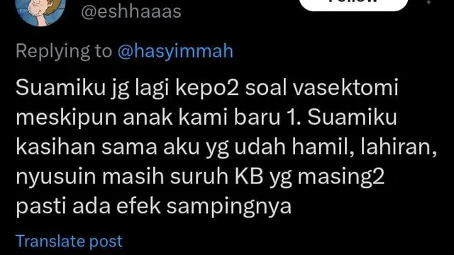 Vasektomi Pria Adalah Prosedur Kontrasepsi Permanen bagi yang Tidak Ingin Punya atau Tambah Anak (X.com/@hasyimmah)