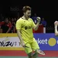 Ganda putra Indonesia, Kevin Sanjaya/Marcus Gideon, saat melawan wakil China, Li Junhui/Liu Yuchen pada laga Indonesia Masters 2018 di Istora Senayan, Minggu (28/1/2018). Kevin /Marcus menang 11-21, 21-10, dan 21-16. (Bola.com/M Iqbal Ichsan)