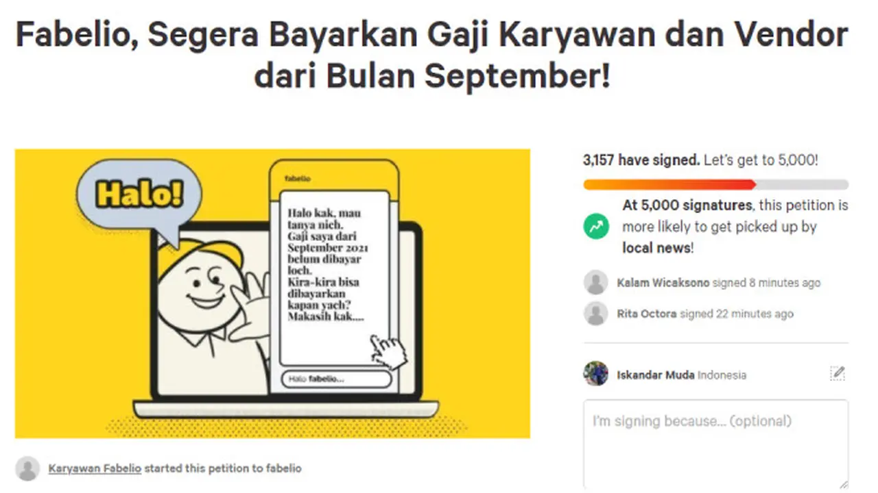 Karyawan Tuntut Fabelio Bayar Gaji Lewat Petisi Online