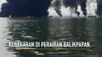 Sebuah kapal LCT terbakar di Balikpapan.
