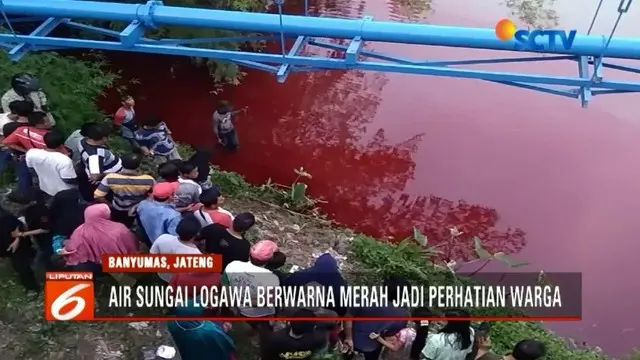 Warga di Banyumas mendadak gempar lantaran berubahnya air Sungai Logawa menjadi merah darah. Banyak yang mengaitkan dengan hal mistis, padahal warna merah berasal dari pewarna cat.