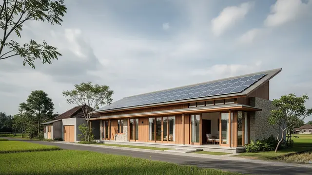 Model Rumah Desa dengan Atap Miring Satu Arah