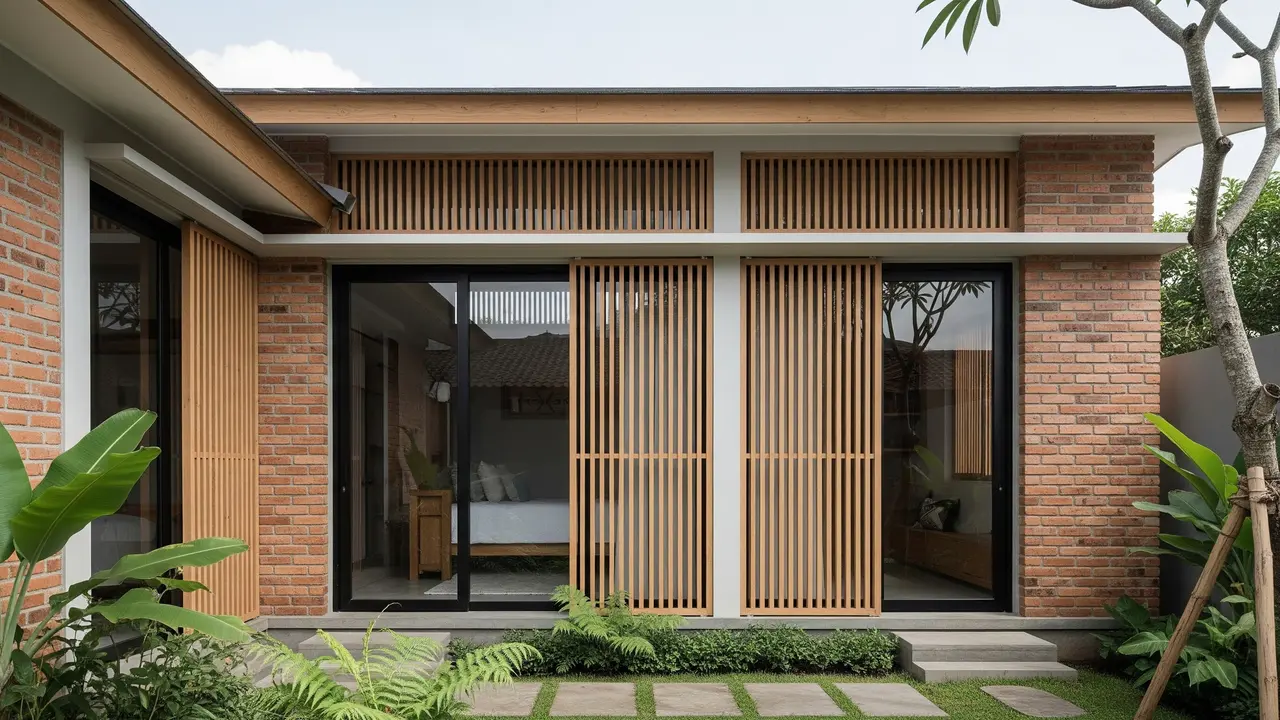 Desain Rumah Desa Nuansa Japandi Pakai Kayu dan Bata Ekspos/Gemini AI