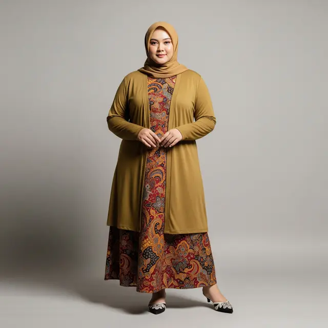 Gamis Batik Hijab Cardy A-Line untuk Tubuh Berisi