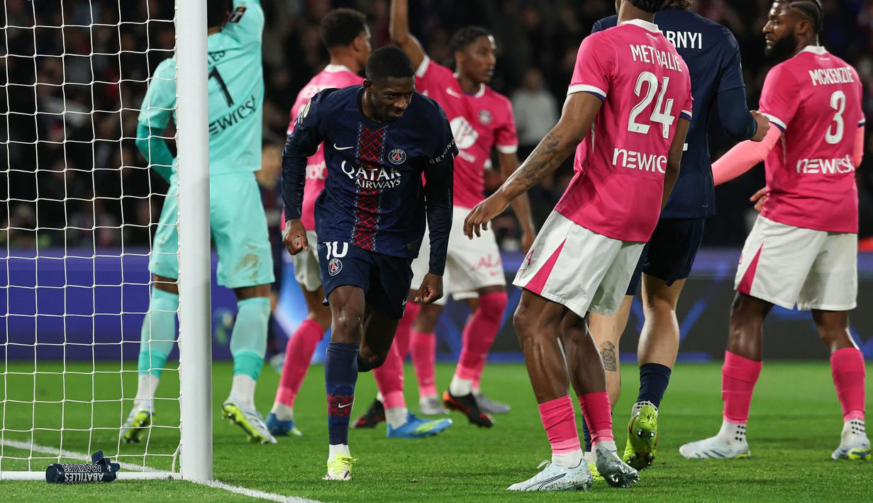 Sepuluh menit kemudian, ia mencatatkan dirinya sebagai pencetak brace ke gawang Toulose. (AFP/Anne-Christine Poujoulat)