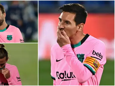 Para pemain Barcelona tak mampu menutupi kekecewaan usai dipaksa menelan kekalahan perdana di Liga Spanyol musim ini. Getafe sukses membuat Lionel Messi dkk tertunduk lesu.