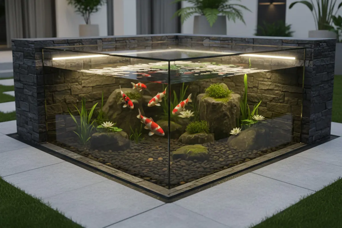 7 Desain Kolam Ikan Mini Kombinasi Batu dan Kaca, Perpaduan Estetika Alam dan Sentuhan Modern di Rumah