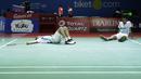 Ganda putra Indonesia, Fajar Alfian/Muhammad Rian Ardianto, saat melawan ganda China, Huang Kai Xiang/Liu Cheng, pada Blibli Indonesia Open 2019 di Istora Senayan, Jakarta, Rabu (17/7). Fajar/Rian menang 18-21, 21-14, 21-16. (Bola.com/Yoppy Renato)