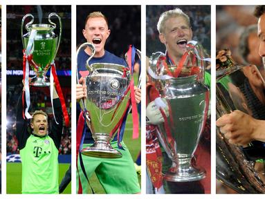 Kumpulan foto-foto penjaga gawang yang pernah merasakan kegemilangan bersama klub mereka masing-masing dalam  meraih Treble Winners. (Foto: AFP)