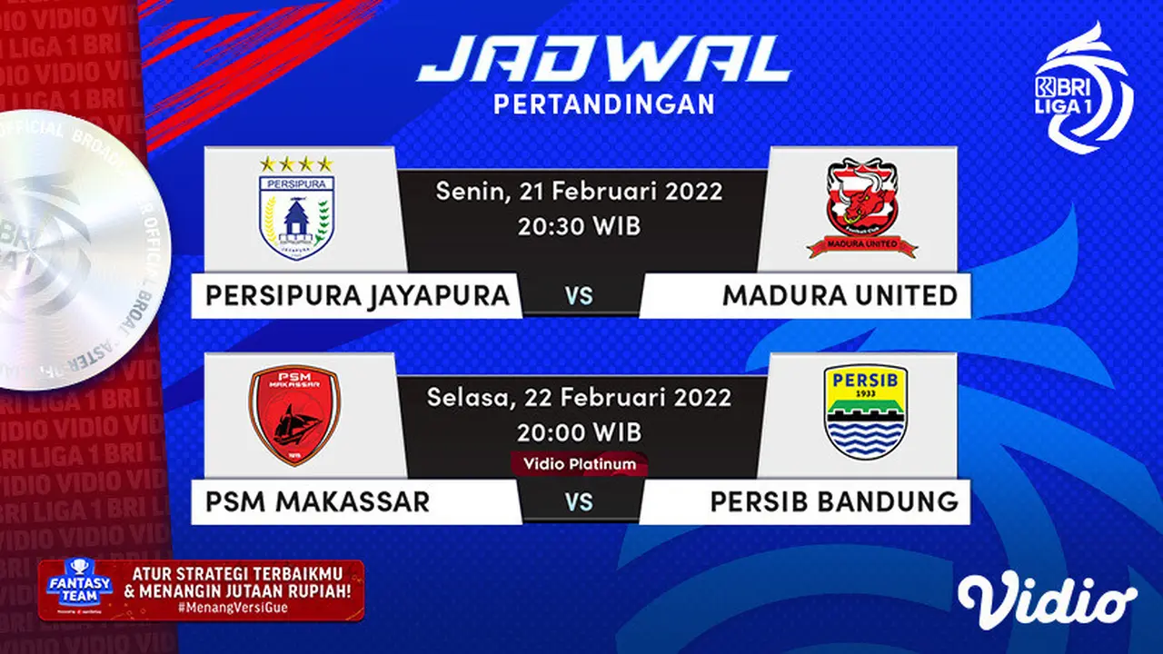 Link Live Streaming BRI Liga 1 2021/2022 di Vidio, Laga Tunda PSM Vs Persib