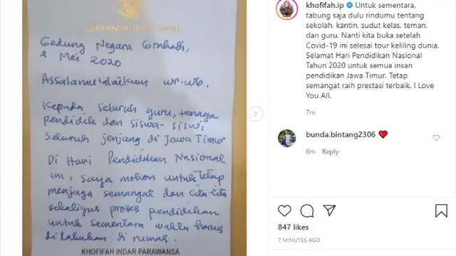 (Foto: Instagram Gubernur Jatim Khofifah Indar Parawansa)