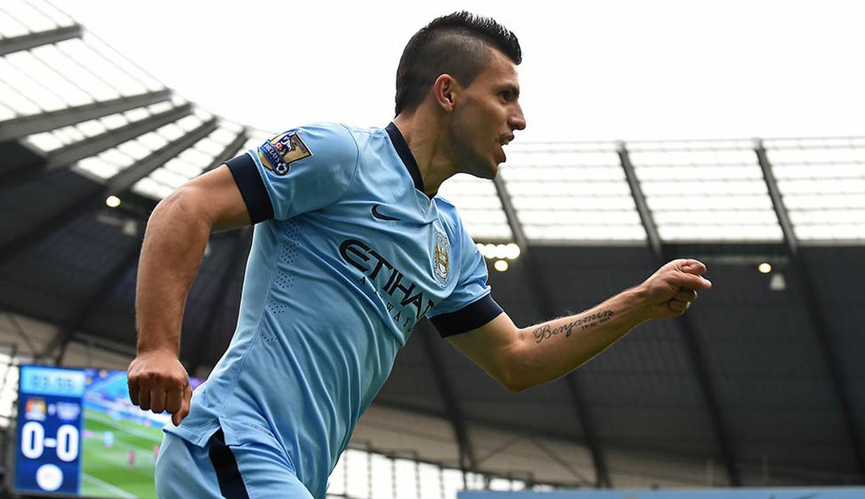 7. Sergio Aguero, mencetak 7 gol dari 10 kali penampilan bersama Manchester City. (AFP/Paul Ellis)
