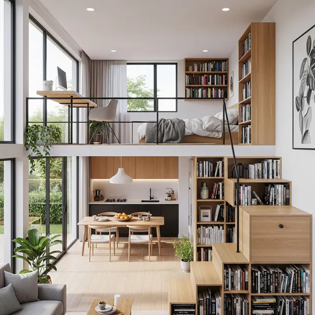 Desain Rumah Mungil Ala Villa dengan Mezzanine (Image by Gemini AI)