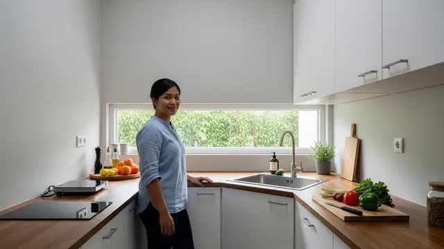 Dapur dengan Wastafel Sudut untuk Hemat Ruang (Gemini AI)