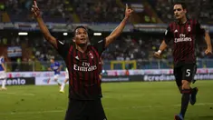 Carlos Bacca mencetak gol kemenangan AC Milan atas Sampdoria pada lanjutan Serie A di Stadion Luigi Ferraris, Genoa, Sabtu (17/9/2016) dini hari WIB. (AFP/Marco Bertorello)