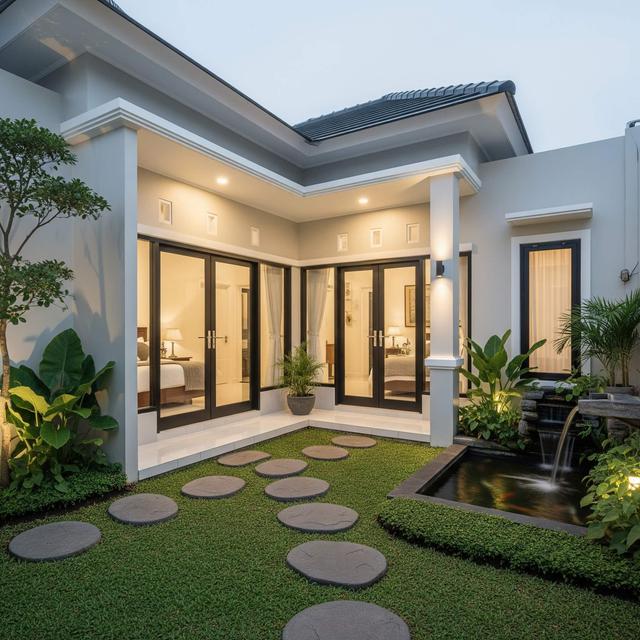 Desain Rumah Kecil Tropis dengan Taman Belakang