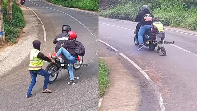 Aksi Relawan Penolong Motor Tak Kuat Nanjak di Tanjakan Sikut