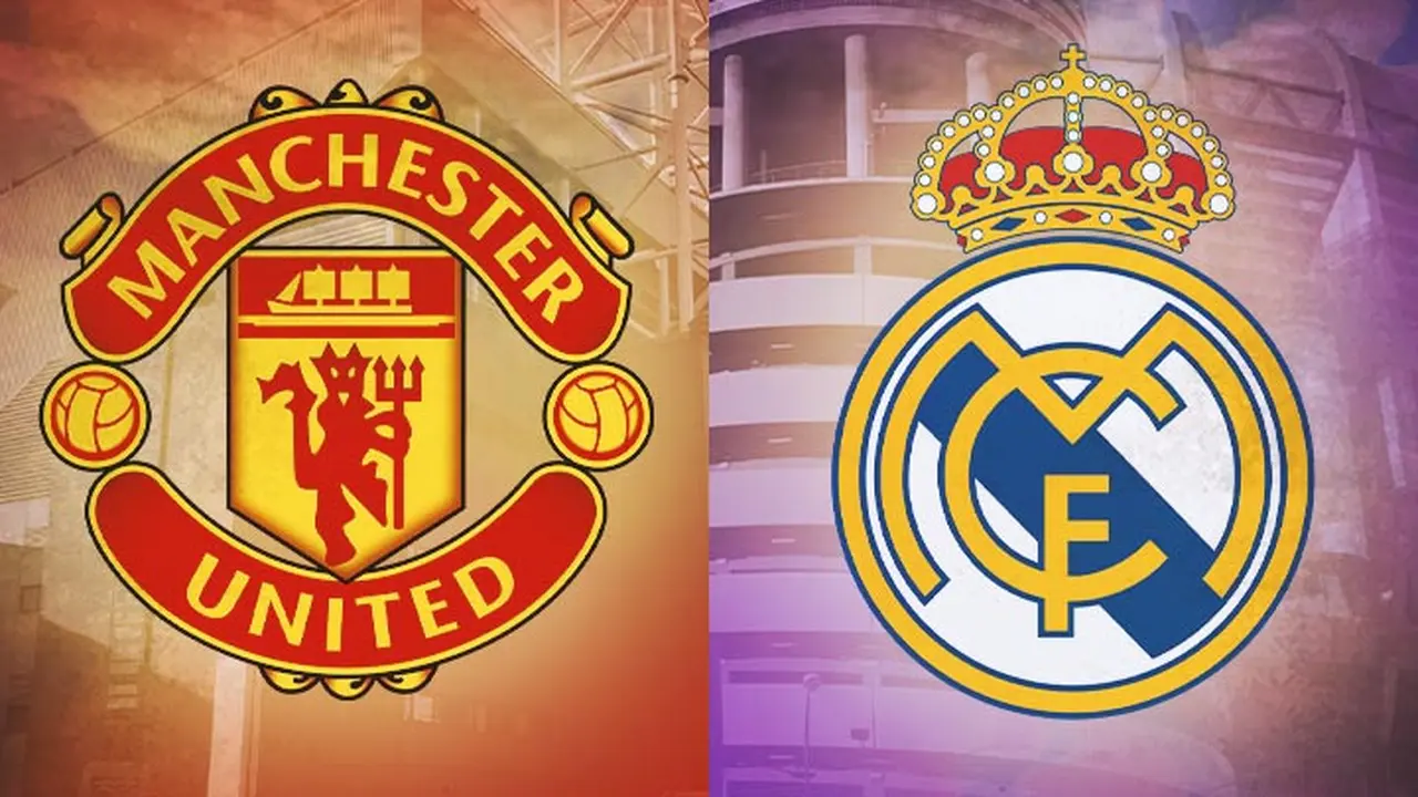 Ilustrasi - Logo Manchester United dan Real Madrid