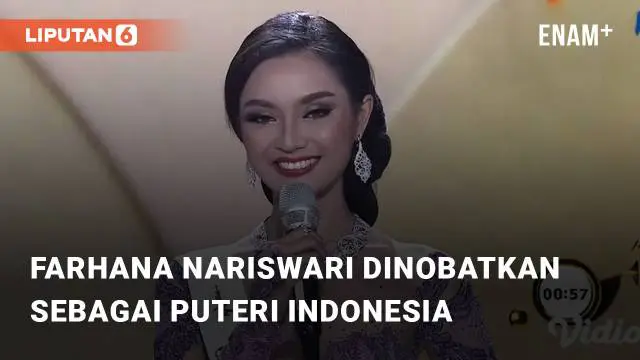 Farhana Nariswari dari Jawa Barat resmi dinobatkan sebagai Puteri Indonesia 2023. Ia mengalahkan 45 finalis lainnya dari perwakilan 34 provinsi di Indonesia