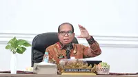 Pj Gubernur Lampung, Samsudin ketika memimpin rapat pengendalian inflasi daerah. Foto: ( Istimewa).