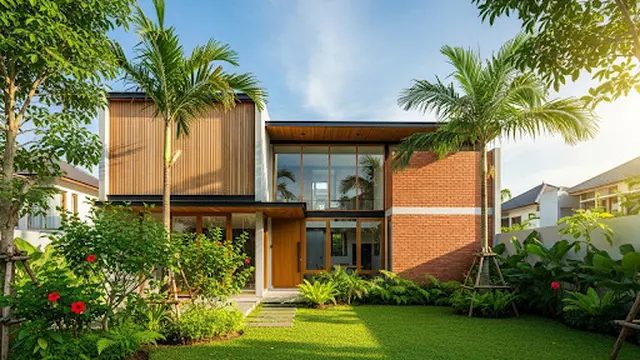 Rumah Kayu Minimalis dengan Taman Lapang