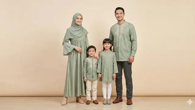 Model Baju Lebaran Keluarga Tema Earth Tone. AI