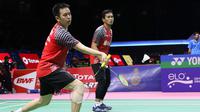 Ganda putra, Mohammad Ahsan/Hendra Setiawan, turut menyumbangkan poin saat Indonesia membungkam Kanada 5-0 pada Grup B Piala Thomas 2018, di Bangkok, Minggu (20/5//2018). (PBSI)