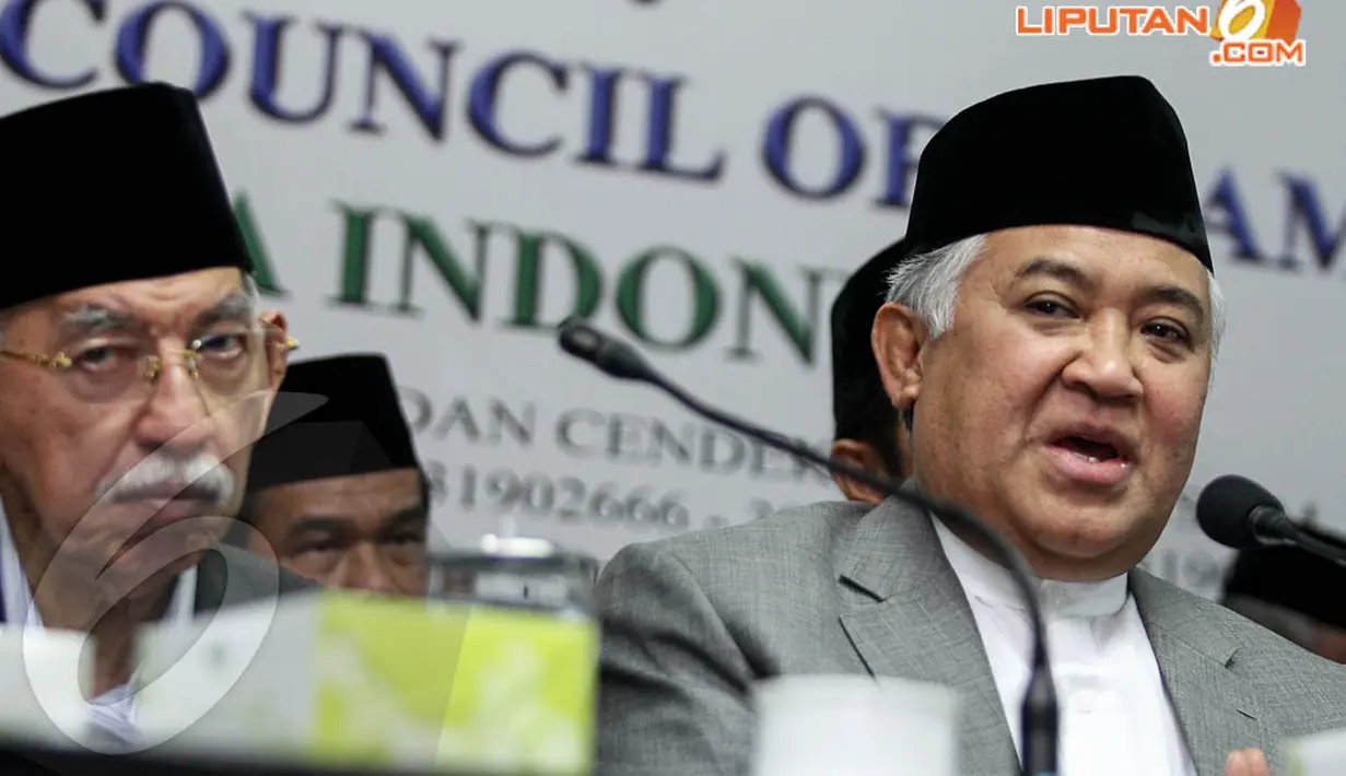 Ketua MUI Din Syamsuddin di Gedung MUI, menuturkan forum ini sama sekali tidak membahas tentang kriteria calon pemimpin yang akan diusung, (21/4/14). (Liputan6.com/Faizal Fanani)