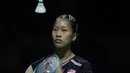 Aksi tunggal putri andalan Indonesia, Putri Kusuma Wardani pada pertandingan melawan wakil Taiwan, Sung Shuo Yun dalam babak 32 besar Indonesia Masters 2026 di Istora Senayan, Jakarta pada Rabu (21/01/2026). (Bola.com/Abdul Aziz)