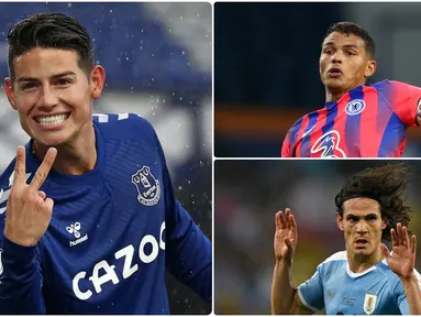 James Rodriguez bergabung Everton dengan status bebas transfer alias pemain gratisan. Selain James Rodriguez ada Edinson Cavani dan beberapa pemain lain yang bergabung secara gratis klub Liga Inggris. Berikut James Rodriguez dan 5 pemain gratis di Liga Inggris. (kolase foto AFP)