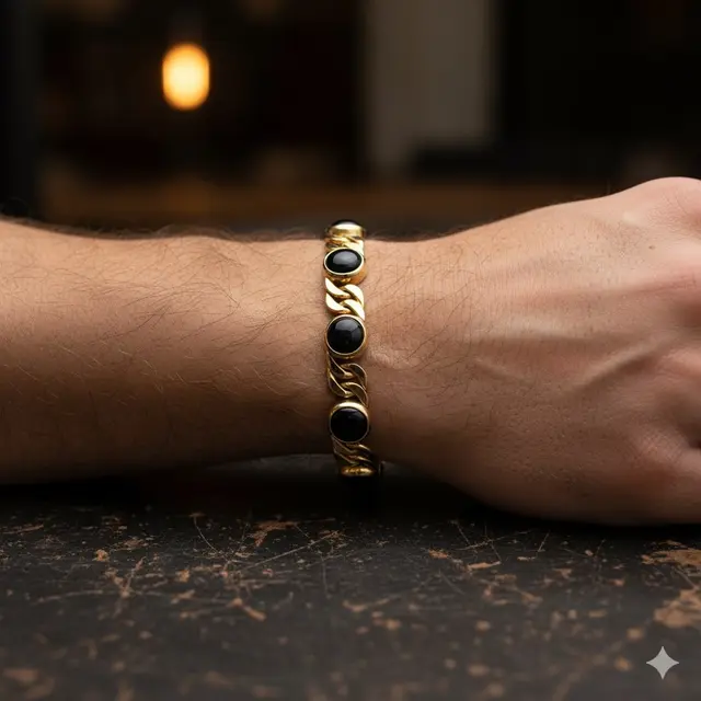 Gelang Figaro Classic dengan Aksen Onyx