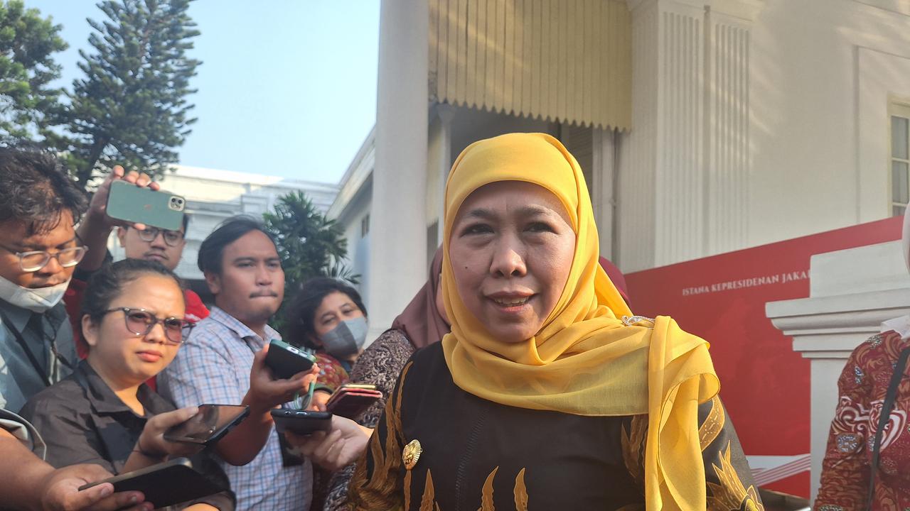 Gubernur Jawa Timur Khofifah Indar Parawansa di Istana Kepresidenan Jakarta, Kamis (10/8/2023).