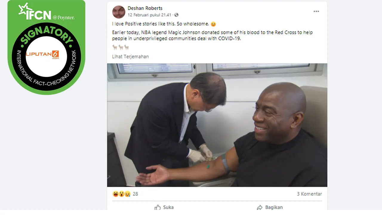 Klaim Legenda NBA yang Terpapar HIV Donor Darah untuk Pasien Covid-19