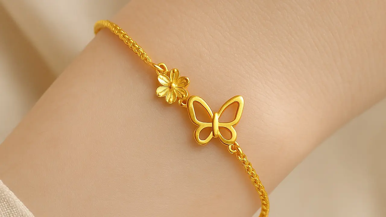 Model Gelang Emas Elegan 2 Gram Motif Bunga dan Kupu Trendi