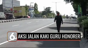 Wujud syukur lulus seleksi PPPK 2021, guru honorer di Klaten, Jawa Tengah, melakukan aksi jalan kaki hingga 42 kilometer. Sebelumnya guru ini telah berulangkali gagal dalam tes CPNS.