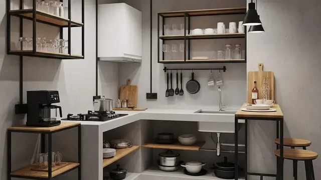 Desain Dapur Ala Kafe Kecil dengan Meja Bar Mini