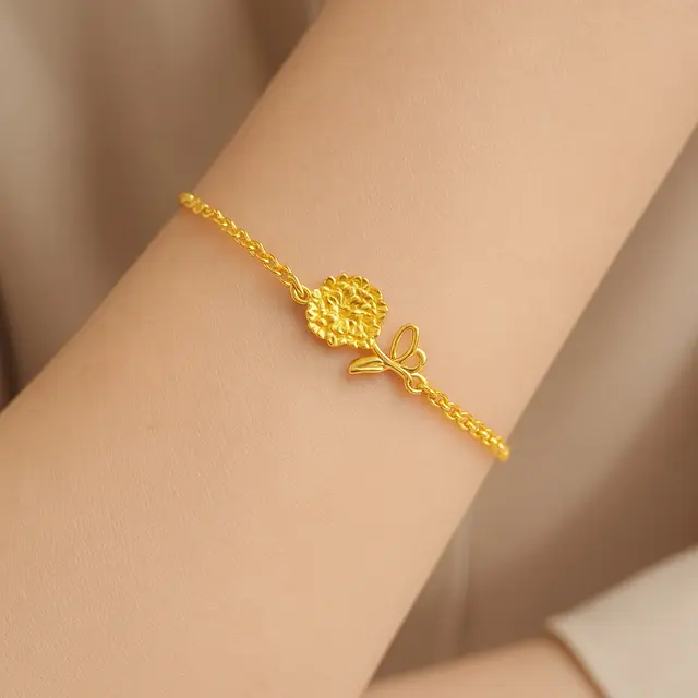 Model Gelang Emas Elegan 2 Gram Motif Bunga dan Kupu Trendi
