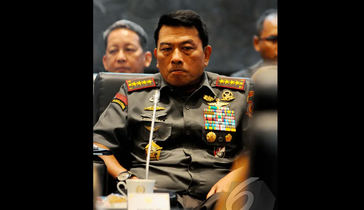 Panglima TNI AD Moeldoko saat bertemu dengan MPR membahas persiapan keamanan pelantikan Jokowi, Jakarta, Kamis (16/10/2014) (Liputan6.com/Andrian M Tunay)