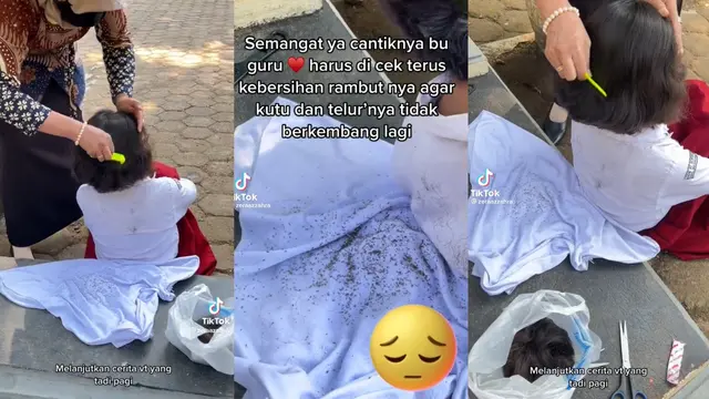 Potret saat guru membersihkan rambut muridnya yang penuh kutu (Sumber: TikTok @zeraazzahra)