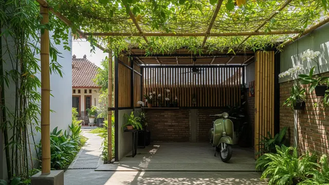 Inspirasi Garasi Terbuka dengan Kanopi Tanaman Rambat/Gemini AI