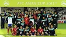 Timnas Korsel merayakan keberhasilan meraih juara tiga pada Piala Asia usai mengalahkan Uzbekistan 3-2 di Doha, Qatar, 28 Januari 2011. AFP PHOTO/MANAN VATSYAYANA