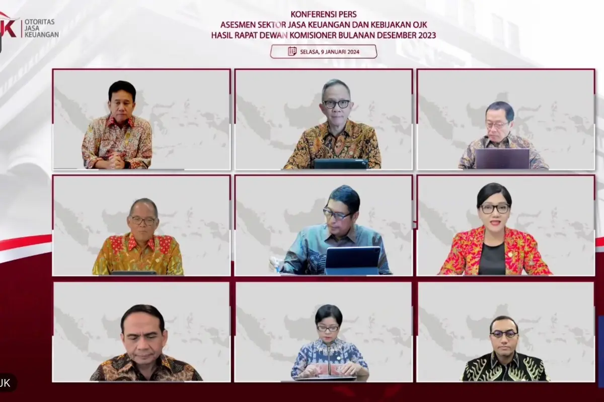 Konferensi Pers Rapat Dewan Komisioner (RDK) Bulanan Otoritas Jasa Keuangan (OJK) Kinerja Desember 2023 yang akan dilaksanakan full virtual, Selasa (9/1/2024). (Tira/Liputan6.com)