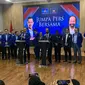 Ketua Umum Partai Demokrat Agus Harimurti Yudhoyono (AHY) menggelar jumpa pers bersama Ketua Umum Partai Nasdem Surya Paloh usai menggelar pertemuan, Rabu (22/2/2023). (Liputan6.com/ Delvira Hutabarat)