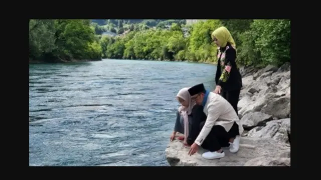 Ridwan Kamil dan istri Atalia Praratya serta putri mereka Camillia Laetitia Azzahra pamit pulang pada Emmeril Kahn Mumtadz atau Eril di Sungai Aare Swiss