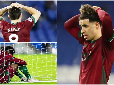 Para pemain Wolverhampton Wanderers tak mampu menutupi kekecewaan usai gagal menang di Markas Brighton and Hove Albion pada laga Liga Inggris. Sempat unggul 3-1, namun sayang wolves harus rela berbagi poin setelah laga berakhir dengan skor 3-3.