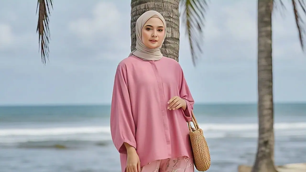 Blouse Viscose Pink dengan Celana Kulot